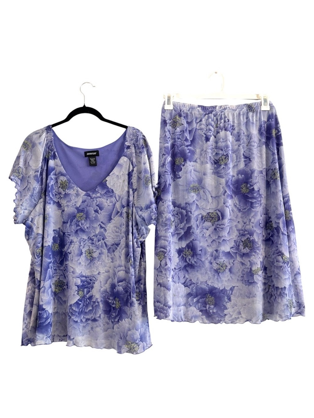 Avenue Vintage Purple Floral Mesh Skirt Set Top 2 Pc Mixed Sizes 18/20 - 22/24